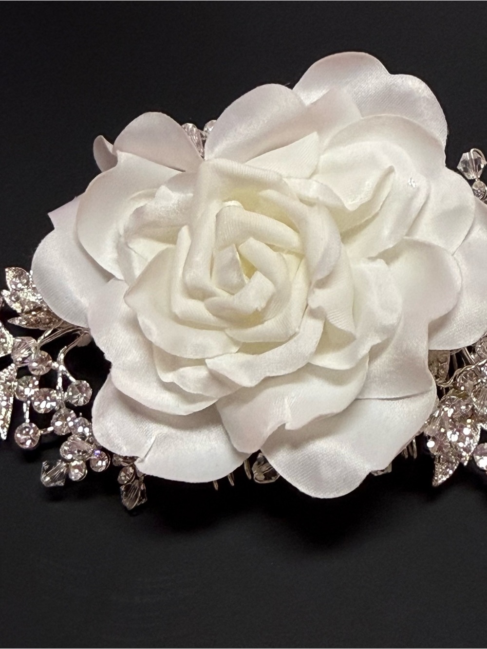 Yvonne’s Bridal Gallery  White Floral Hair Comb with Crystal Accents